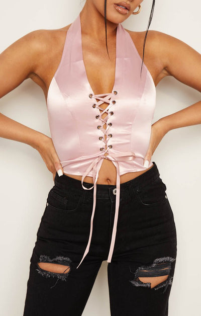 ELENA Lace Up Halter - LidaPlace